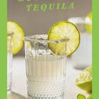 Text: "BUT FIRST, TEQUILA". Ein Glas mit Tequila und einer Limettenscheibe, umrandet von einem grünen Rand.