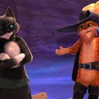 Zwei animierte Katzen stehen in einer farbenfrohen Szenerie. Eine trägt Hut und Umhang, die andere blickt verschmitzt.