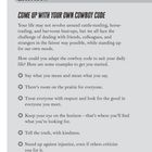 Aktivität: Entwickle deinen eigenen Cowboy-Code. Beispiele: Aufrichtigkeit, Respekt, Gerechtigkeit, Wahrheit, Weitblick.