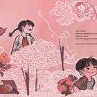 Texte: "This is a time when we remember our ancestors and honor them with offerings at the cemetery. For me, it's the Cemetery Game."

Illustration: Menschen in Wolken, Blumen, Teekanne, Räucherstäbchen.