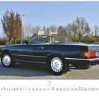 „Mercedes 300 SL“, „CASARES EDITION“. Ein klassisches Cabriolet auf einer gepflasterten Fläche, Bäume im Hintergrund.