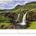 Beschreibung: "Island, Snæfellsnes". Juli-Kalenderbild mit grünem Tal, Wasserfall und bergigem Hintergrund.