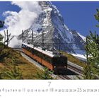 "Matterhorn", Zahlen 1-31 unten, Bild von einer Bergbahn vor dem markanten Matterhorn und Nadelbäumen.