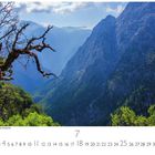 Griechenland, Kreta, Samaria Schlucht. Kalender mit Berglandschaft und einem knorrigen Baum im Vordergrund.