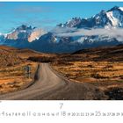 Ein Weg führt durch eine karge Landschaft zu schneebedeckten Bergen. Text: "Torres del Paine National Park", "CASARES EDITION".