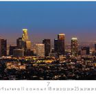 "Los Angeles", darunter Zahlen von 1 bis 31, größer 7 und 25. Skyline von Los Angeles im Abendlicht.