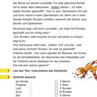 Der Text beschreibt einen Schullauf mit Fridolino. Es gibt Anweisungen: Zahlwörter unterstreichen, passend verbinden. Oben gelbes Banner. Links ein laufendes Krokodil, rechts ein schwitzendes Schaf.