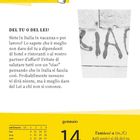 Gelber Hintergrund, Text: "LO SAPEVATE CHE...?", danach "DEL TU O DEL LEI?", Kalender zeigt Donnerstag, 14. Januar.