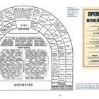 Plakat zum Opernfest 1955. Sitzplan und Poster der Wiener Staatsoper mit Aufführungen wie Fidelio und Don Giovanni.