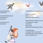 Zwei Sprechblasen-Dialoge mit "Möhrchen", "Grimm" und dem kleinen Zesel. Illustration: Mann mit rötlichem Bart und Zesel auf der Schulter.