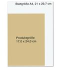 Text "Blattgröße A4, 21 x 29,7 cm" oben, "Produktgröße 17,0 x 24,0 cm" mittig. Beige Fläche auf weißem Hintergrund.