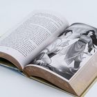 Text auf Seite: "Wolvercote verließ dieser Begegnung." Neben dem Text: Schwarz-weiße Illustration zweier Menschen, eine Person mit Schwert.