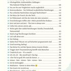 Ein Textverzeichnis mit Themen wie Gesundheit, Beziehungen und Kreativität auf weißem Hintergrund. Unten rechts ist ein gelber Smiley.