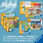 Text: "Über 100 Bücher, Spiele und Puzzles mit den wichtigsten Lern- und Wissensthemen für Kinder von 2–10 Jahren erhältlich!" 
Farbenfrohe Verpackungen von Lernspielen und Puzzles für Kinder.