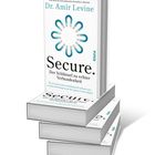 "Secure. Der Schlüssel zu echter Verbundenheit" von Dr. Amir Levine. Bücherstapel mit blauem Logo auf weißem Cover.