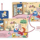 Text: "Stabile Zieh- und Schiebeelemente erzählen die Geschichte weiter." Kinder in einem festlich dekorierten Raum.