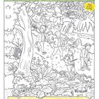 "Müll abladen verboten!" und "So viel Müll im Wald! ... Tipp: Es sind 10 Dinge." Eine Illustration zeigt Kinder im Wald beim Müllsammeln.