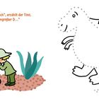 „Mein Lieblingswunsch“, erzählt der Tino, „ist ein riesengroßer D...“ Ein Forscher betrachtet einen Dino-Fußabdruck.