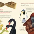 Das Gemälde zeigt Tiere wie Seepferdchen, Schwäne und Pinguine, die für starke Bindungen und Liebe stehen.