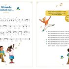 Noten und Text zu "Wenn du fröhlich bist". Links Notenblatt, rechts Anleitung mit Tipp von Helene. Kinderillustrationen.