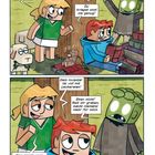 Comic mit drei Figuren. Texte: "Studierst du weiter neue Tränke? Oder Kuchenrezepte?", "Du kriegst wohl nie genug!", "Dein Inventar ist voll mit Leckereien!", "Eben nicht!", "Eine Nacht noch, Brokkoli."