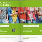 Texte beschreiben Camping-Highlights mit Tour-Optionen. Im Hintergrund Wald und Berge, unten ein türkisfarbener Fluss.