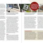 **Links Seite 172:**

Überschrift: UNWETTER-SCHÄDEN  
Text über Schäden durch extreme Wetterereignisse an Reisemobilen und Versicherungen.  
Bild: Wohnmobil mit Hagelschaden.  
Unterschrift: "Die Reparatur eines Hagelschadens..."

**Rechts oben:**

Zitat: "Camping bedeutet: raus in die Natur..."  
Bild: Wohnmobil in unwegsamem Gelände.

**Rechts unten Seite 173:**

Überschrift: FINANZIERUNG  
Text über Versicherungskosten, Schadenfreiheitsklassen, Tipps zur Reisemobilversicherung.

**Rechts mittig:**

Bild: Wohnmobil in einer Werkstatt.  
Unterschrift: "Starke Schäden führen dazu..."

Seitenzahlen: 172 und 173
