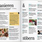 Flanieren & stöbern. Schaufenstermeilen, Flohmärkte, Fundstücke, Märkte. Innenansicht eines Einkaufsführers mit Text und Bildern.