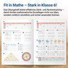 "Fit in Mathe – Stark in Klasse 6! Effektives Denk- und Rechentraining. Geöffnetes Arbeitsheft mit Matheübungen und Diagrammen."