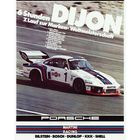 "Porsche-Sieg", "6 Stunden Dijon", "Porsche 935", Rennwagen mit Martini-Logo, Streifen, Rennbahn-Hintergrund, Juli-Kalenderblatt.