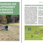 Text: "VII. STEIGERUNG DER SCHLEPPENARBEIT UM BEWUSSTE ABLENKUNGEN". Bild einer Person, die sich in der Natur bückt. Diagramm zu Schleppenausgestaltung.