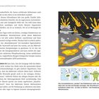 Seite 18: "STOFFWECHSELZENTRALEN MIT CHARAKTER". Illustration mit Vulkanen und Lava, Lupe zeigt neugieriges Gesicht.