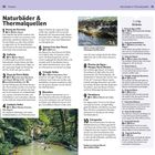 Naturbäder & Thermalquellen. Verschiedene Standorte aufgelistet: 1. Ponta da Ferraria, 2. Calheta, 3. Poça da Dona Beija, 4. Caldeira Velha, 5. Santa Cruz das Flores, 6. Criação Velha, 7. Graciosa, 8. Piscina de Água – Parque Terra Nostra, 9. Varadouro, 10. Carapacho. Oben rechts Bild von einem Felsenpool. Rechts Liste von Stränden.