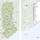 Zentralbali Karte zeigt Highlights und Sehenswürdigkeiten wie Ubud, Bali Bird Park. Enthält Orte: Celuk, Mas, Tegalalang.