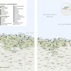 Asturien und Kantabrien Karte mit Highlights: Nationalpark, Picos de Europa, Städte wie Oviedo, Gijón, Sehenswürdigkeiten.