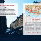 "Dunkle Vergangenheit" über "Tour 3". Karte zeigt Speicherstadt Hamburg. Foto unten: Wasserweg, Backsteingebäude seitlich.