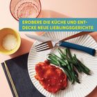 "ENTDECKE COOLE BÜCHER ZUR VERBESSERUNG DEINER SKILLS!" Sechs bunte Buchcover auf einem Hintergrund mit Salat und Getränk.