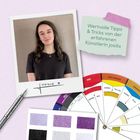 Wertvolle Tipps & Tricks von der erfahrenen Künstlerin josilix. Foto einer Person und Farbmuster mit einem Kreisdiagramm.