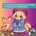 "VON KATZE BIS HAUSDRAKHE: ZEICHNE DIE SÜSSESTEN TIERFREUNDE!" Illustration von niedlichen Tieren, darunter ein rotes Pandabärchen.