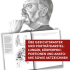 ÜBE GESICHTSRASTER UND PORTRÄTDARSTELLUNGEN, KÖRPERPROPORTIONEN UND ANATOMIE SOWIE AKTZEICHNEN. Zeichnung eines Mannes.