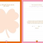 Links: „Was bedeutet heute Glück für dich?“ über einem vierblättrigen Kleeblatt. Rechts: Fragen zum Glücklichsein.