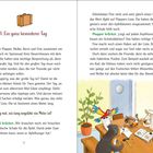 Titel: "Ein ganz besonderer Tag". Plapper krächtzt: „Liegt auf jedem Kopfkissen ein Schokolädchen?“ Illustration: Tiere um Tisch.