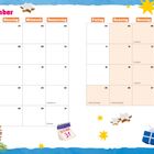 Kalender für Dezember. Feiertage: Heiligabend, 1. und 2. Weihnachtstag, Silvester. Verziert mit Sternen und Tannenzapfen.