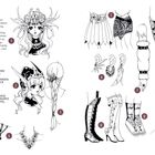 Fantasy-Accessoires. Liste von 1 bis 13: Kopfschmuck, Kampfhelm, Haarschmuck, Halsschmuck, u.a. Illustrationen.