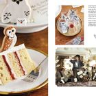 Text erklärt, wie man Torten mit Frosting dekoriert, Eulen und Briefe hinzufügt. Torte mit Eulen-Keks, Foto von Briefen, die fliegen.