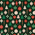 Weihnachtliche Illustrationen mit bunten Ornamenten, Sternen, Glocken und Tannenbäumen in Rot, Grün und Weiß.