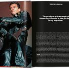 Rechts steht: „You gotta listen to the way people talk. [...] You say ‘no problemo.’“ Links darunter ein Mann in Leder mit Waffe.