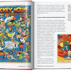 Links Seite: „Mickey Mouse Weekly“, Donald Duck in Party-Szene mit anderen Charakteren. Rechts Text über Disney-Merchandising.