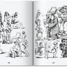 Seite 302 und 303. Cartoon-Illustration mit grotesken Figuren und humorvollen Szenen.