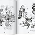 "The Harmless Nut" und andere Dialoge. Ein Mann sticht eine Frau, sie ist schockiert. Rechtsseitig posiert eine Frau kopfüber.